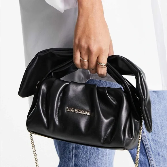 Love Moschino slouchy bow detail crossbody bag in black NWOT - Picture 2 of 8